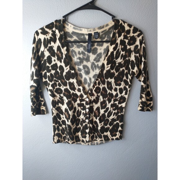City Streets Cheetah Print 3/4 Cardigan Sweater SZ Small - Picture 2 of 8